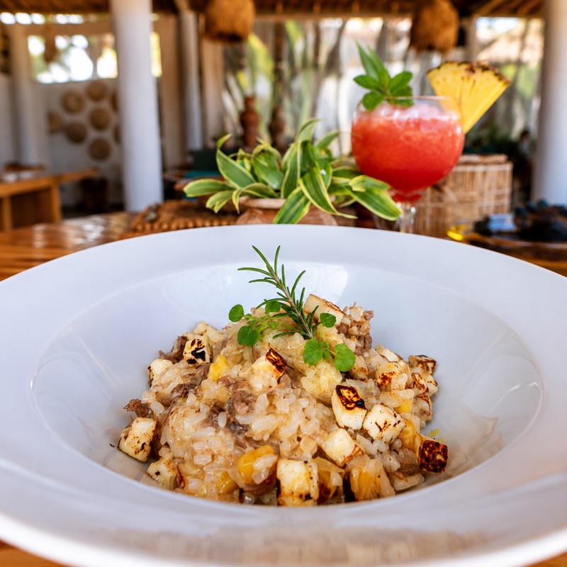 Risoto Tropical de Carne e Queijo
